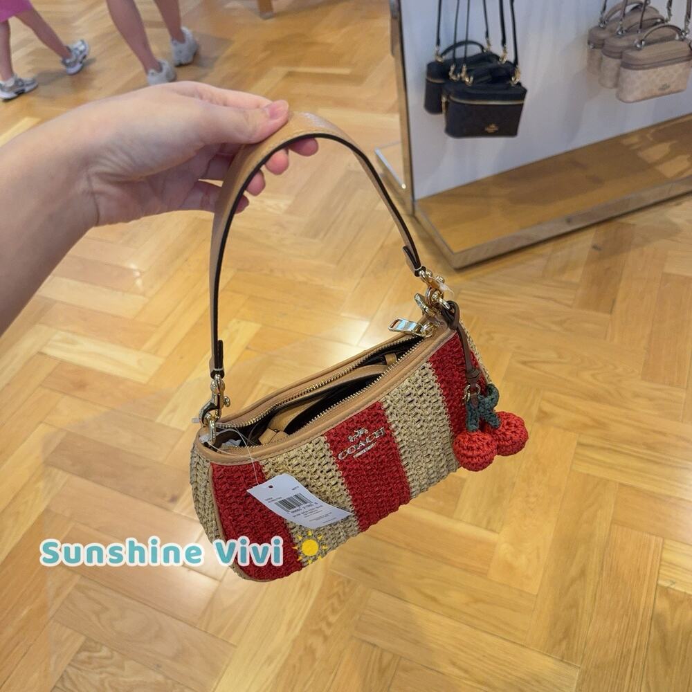 NWT Coach Teri Shoulder Bag With Stripes And Charm Gold/Red/Tan CER34 - Picture 4 of 12